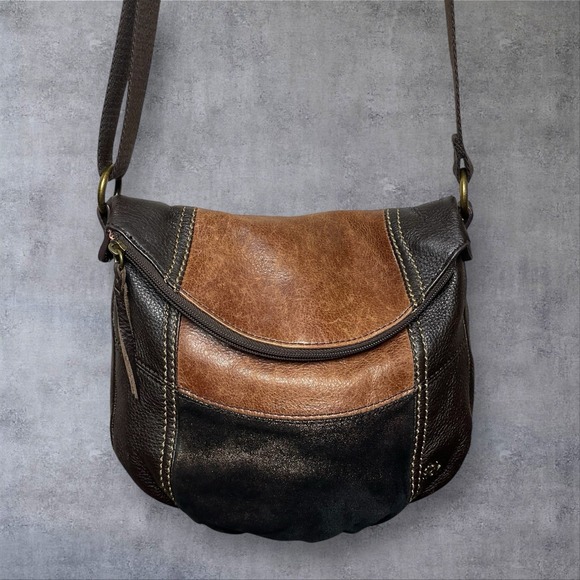 The Sak Handbags - Vintage The Sak Deena Leather Fold over Flap Crossbody Bag Purse Patchwork‎ Y2K